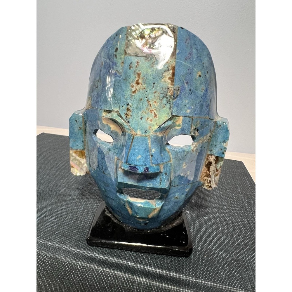 VTG MCM Mayan Aztec Death Mask Turquoise And Abalone